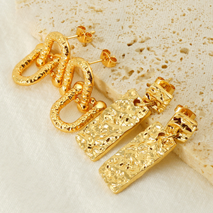 Boucles d'oreilles créoles vintage plaquées or 18 carats, tendance, uniques, martelées, grandes, pendantes, bijoux pour femmes - Product Image 2