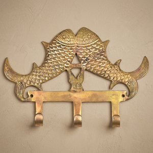 AK Brass Two Fish Design Brass Wall <b>Hook</b> with 3 <b>Hooks</b> Antique Finish Metal <b>Coat</b> & Towel Hanger Home <b>Decor</b> - Product Image 3