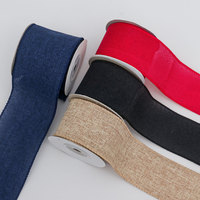 Pita Poliester Warna Solid 6.3CM dengan Tepi Kawat, Laris untuk Kemasan Bunga Natal
