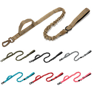 2022 Wholesale Explosion-proof punch reflective leash double handle nylon tactical dog rope stretch outdoor lead dog leash