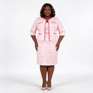 Costumes de cérémonie deux pièces grande taille pour femmes, élégants ensembles floraux pour la mère de la mariée, tenues d'église - Product Image 1
