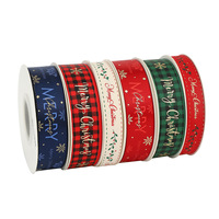 Nouvel Arrivage Ruban de Noël en Polyester pour l'Exportation, Décoratif de Fêtes, Largeur 1,5cm/2,5cm, pour Fleurs et Gâteaux, 15m
