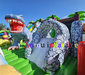 Parcours d'obstacles gonflable géant sur le thème des dinosaures, combinaison toboggan et trampoline pour parc d'attractions à grande échelle sur le thème des dinosaures - Product Image 3