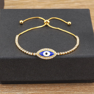 Braccialetto Occhio del Diavolo in Vendita, Placcato Oro, Regolabile, con Micro-incastonatura di Zirconi, Portafortuna per Donne e Ragazze - Product Image 1