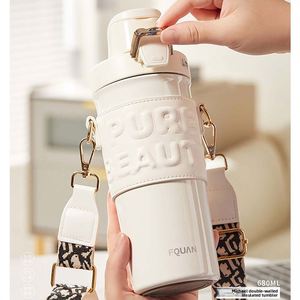 Gourde isotherme portable tendance pour filles, en acier inoxydable 316, style Ins, grande capacité, avec double sangle d'épaule - Product Image 3