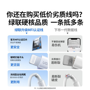 Câble de données USB-C à charge rapide certifié MFi officiel Green Alliance pour <span class=keywords><strong>iPhone</strong></span> <span class=keywords><strong>14</strong></span>/13/12, matériau TPE, modèle US155, privé - Product Image 3
