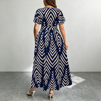 Robe de bal en mousseline imprimée personnalisée, taille plus, col en V, taille naturelle, manches courtes, longueur cheville, élégante, collection été 2026