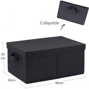 2 Pack Stackable Cardboard Storage <b>Bins</b> <b>with</b> <b>Lids</b> & Carrying Handles, 16.5*11.8*7.5 Inch Black Sturdy Home Closet Organizer Box - Product Image 2