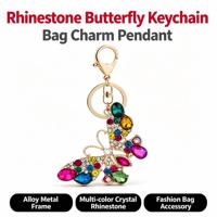 Porte-clés Papillon Coloré en Strass, Breloque de Sac à Main, Pendentif de Sac, Anneau de Clés, Bijou Cadeau pour Femmes et Filles