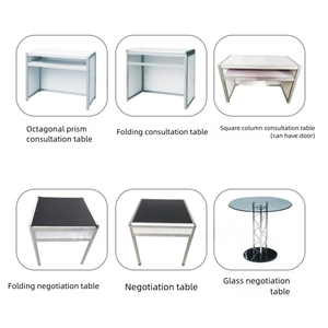 Comptoir d'accueil pour exposition, bureau d'information pour salon professionnel, armoire de présentation rectangulaire pliable <span class=keywords><strong>en</strong></span> alliage d'aluminium blanc/argent - Product Image 6