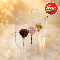Support de présentation de roses en acrylique transparent à 3 trous, présentoir carré pour fleurs, décoration de table de mariage, cadeau, centre de table pour fête