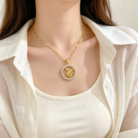 Collar con Colgante de Ángel de Acero Inoxidable con Incrustaciones de Zirconia, Collar con Dije Redondo Hueco, Joyería Elegante para Mujer para Fiestas