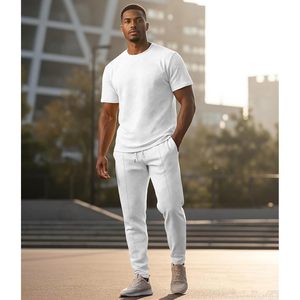 Ensemble de survêtement pour homme 2 pièces, sweat-shirt à manches courtes, pantalon de jogging, tenue décontractée d'été respirante - Product Image 4