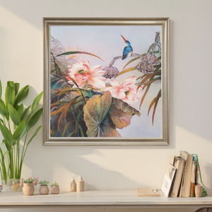 Handmade Trung Quốc Hoa Sen Và Chim Hoa Phong Cách Tường Nghệ Thuật Bằng Đá Sa Thạch Sơn Trên Vải Cho Khách Sạn Trang Trí Nội Thất Và Trang Trí Tác Phẩm Nghệ Thuật - Product Image 4