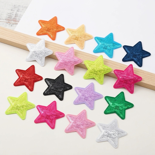 30pcs Cotton Sequin Star Iron-On Patches Colorful Shiny for Clothing Jackets Jeans Pants Dresses Backpacks Hats