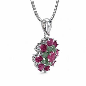 925 Sterling Silver Rhodium Plated Ruby <b>Emerald</b> Floral <b>Pendant</b> - Product Image 5