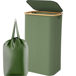Panier à <span class=keywords><strong>linge</strong></span> 100L avec couvercle, nouveaux coloris, paniers à <span class=keywords><strong>linge</strong></span> avec poignées en bambou et 1 sac amovible - Product Image 1