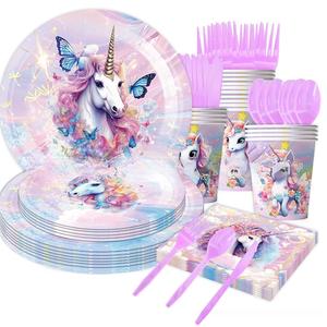 Assiettes en papier jetables numérotées, motif Papillon Licorne, personnalisées pour la fête prénatale et les anniversaires d'enfants, articles de décoration très demandés - Product Image 4
