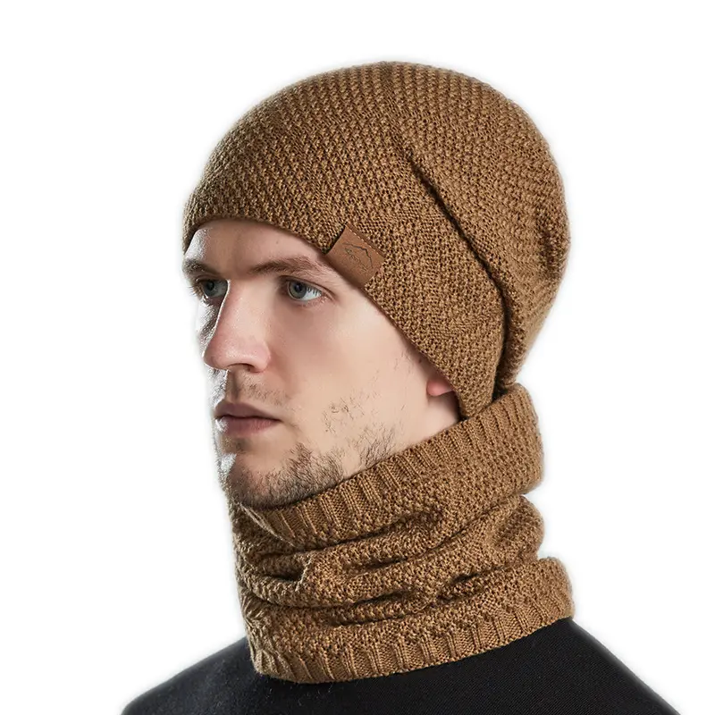 Мужская Зимняя Шапка-бини и шарф, надувная Теплая Вязаная Шапка-бини для мужчин и женщин, вязаная шапка для часов и шарф-гетры на шею