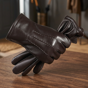 Gants de conduite en cuir à doigts entiers, hiver, unisexe, marron - Product Image 4