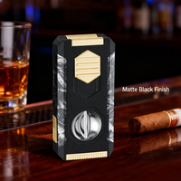 Briquet à cigares multifonctionnel à triple flamme avec coupe-cigares en V et coupe-cigares droit, corps en alliage coupe-vent, fenêtre de niveau de carburant transparente