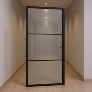 Porte en aluminium avec panneau en verre noir mat 40,4x79,3 Design minimaliste intérieur Isolation acoustique Ouverture manuelle - Product Image 2