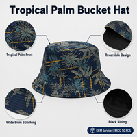 Tropische Palm Print Bucket Hat Reversibele Zonnehoed Zomer Strandvakantie Unisex Brede Rand OEM Groothandel