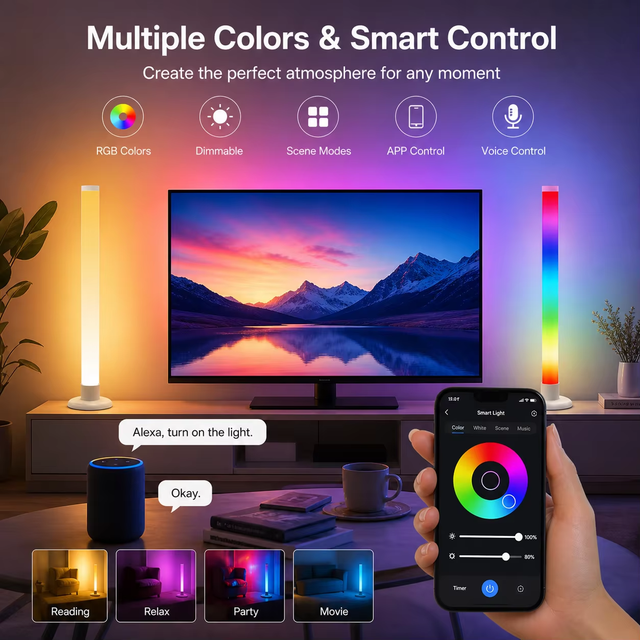 Smart RGBIC Gaming Desk Light Bar Music Sync App Control USB Powered Ambient LED Lamp for PC Gaming Room Decor