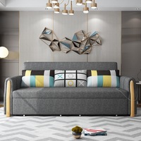Canapé-lit convertible en tissu avec rangement escamotable multifonctionnel, gris, avec poches latérales et ports USB, pour salon