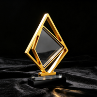 Trofeo de Diamante Personalizado de Aleación de Zinc Hueco, Chapado en Oro con Placa de Cristal Grabada con Láser para Premios Corporativos, Varios Tamaños
