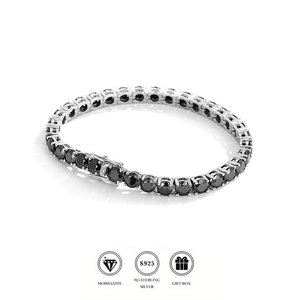 Bracelet tennis en moissanite diamant noir, argent S925 plaqué rhodium, cadeau de la Saint-Valentin pour lui/elle, 16-19 cm - Product Image 1