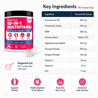 Complément Avancé de Bien-être Canin en Gros 10-en-1 en Poudre Probiotiques Enzymes Digestives Soutien à la Mobilité Articulaire Pot de 90 Cuillères