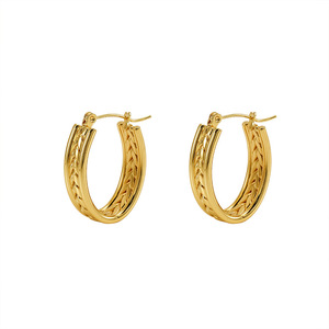 Nouvel arrivage de boucles d'oreilles délicates en acier inoxydable plaqué <span class=keywords><strong>or</strong></span> pour femmes chaîne en cœur de blé grand cercle créole cadeaux perle diamant - Product Image 1