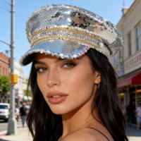 Chapeaux de fête de luxe pour femmes, style chapeau de capitaine, avec paillettes argentées, bordure dorée et strass, personnalisables, vente en gros, MOQ 3