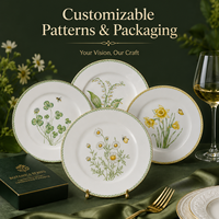 Assiette à dîner en céramique à motif floral personnalisé, cuite à haute température, sans danger pour les aliments, facile à nettoyer, vaisselle en porcelaine pour hôtel et restaurant