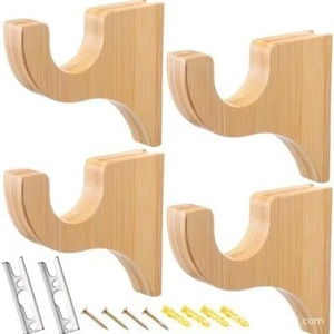 Soporte de madera para barra de cortina, montado en la pared, de bambú, semicircular, para almacenamiento en el hogar. - Product Image 1