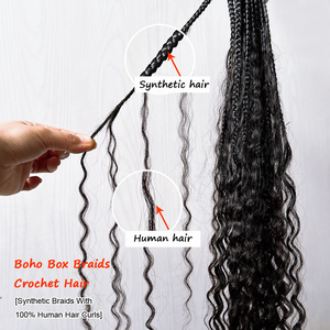 Trecce Boho Box Braids da 30 Pollici con Capelli Sintetici e Naturali, Colori Nero/Marrone/Biondo - Product Image 6