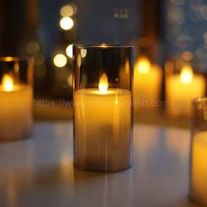 New wish – bougies en cire de verre gris, lumière blanche chaude et scintillante, sans flamme, à piles, pour la <span class=keywords><strong>d</strong></span>écoration de la maison, bougies à Led - Product Image 4