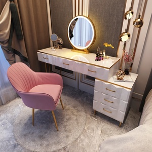 Coiffeuse moderne <span class=keywords><strong>et</strong></span> légère de luxe à led couleur or ensemble de <span class=keywords><strong>commode</strong></span> <span class=keywords><strong>blanche</strong></span> avec miroir <span class=keywords><strong>et</strong></span> tiroirs - Product Image 2