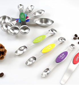 Ensemble de 8 cuillères à mesurer magnétiques en acier inoxydable avec aimants puissants, ustensiles de cuisine en métal robustes pour la pâtisserie et la cuisine - Product Image 6