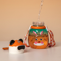 Bouteilles d'eau pour enfants en plastique PC en forme de panda et de lapin, anti-fuite, sans danger pour les aliments, écologiques, réutilisables, avec paille intégrée