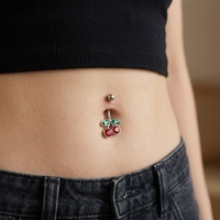Anneau de nombril 14G en acier inoxydable 316L avec pendentif cerise mignon en zircon cubique, bijou de piercing pour nombril