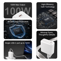 Chargeur mural électrique ignifuge 100W GaN PD ultra-rapide à port unique USB-C PPS QC3.0 avec prise EU pour ordinateur portable, téléphone portable, appareil photo, écouteurs