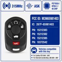 Télécommande de remplacement sans clé M3N65981403 315 MHz PCF7952A HITAG 2 46 Chip pour Chevrolet Corvette Cadillac STS