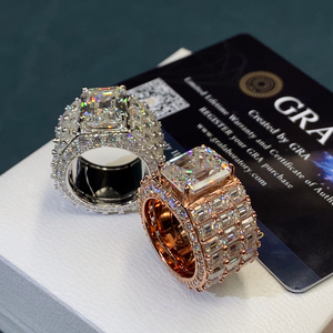 Anelli di Lusso con Moissanite Taglio Smeraldo VVS, Anelli in <span class=keywords><strong>Argento</strong></span> per Uomo, Gioielli in Moissanite <span class=keywords><strong>D</strong></span> VVS, Anello in Moissanite Certificato GRA, Stile Hip Hop - Product Image 1