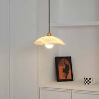 Lampu Gantung Kuningan Alabaster Italia Minimalis untuk Dapur, Ruang Makan, Samping Tempat Tidur, Kafe, Mewah, Bentuk Kubah Dangkal, Batu Jamur
