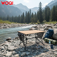 Table pliante de camping portable WOQI, mobilier d'extérieur, 2 poches latérales, design carré, étui de transport, structure en aluminium