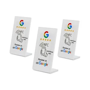 Google NFC Stand 215 Tag And 216 Tag With QR Code Customized QR Code Google Review Acrylic NFC Stand For Menu Stand