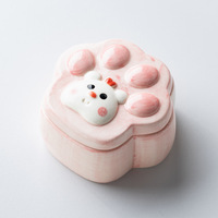 Boîte de rangement pour bijoux en forme de patte de chat de dessin animé avec couvercle, délicate décoration de bureau en céramique et cadeau