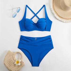 2026 Ensemble de bikini push-up froncé taille haute pour poitrine généreuse, à bretelles larges, effet ventre plat, maillot de bain de plage - Product Image 5
